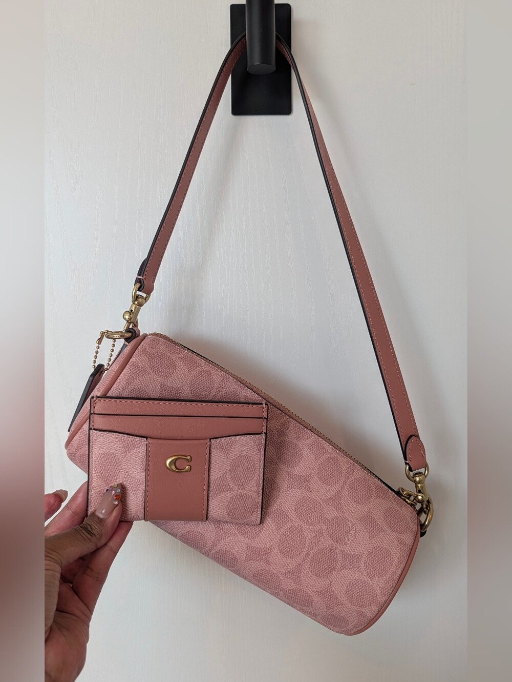 Coach Pink Signature Canvas Small Shoulder Bag And Card Holder